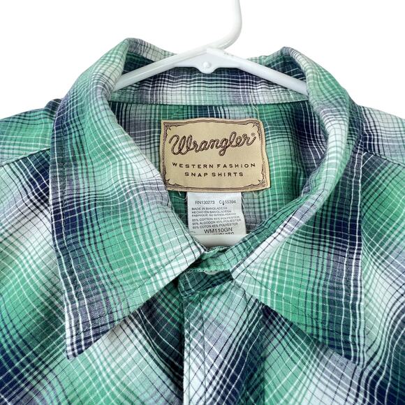 Wrangler Western Plaid Pearl Snap Shirt XXL Short Sleeve Collared Rodeo Cowboy - Picture 4 of 8